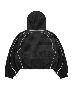 Unisex Black Sporty Tracksuit Full Sleeve Hooded Zipper Jacket and Drawstring Pants Lightweight Polyester/Nylon Spring Adult - Product Image 3