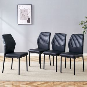 Ensemble de 4 chaises de salle à manger de luxe, design simple, en PU noir, avec pieds en métal noir haute résistance et dossier vertical - Product Image 1