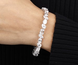 Nueva llegada: Pulsera de tenis de oro blanco de 14K con diamantes de laboratorio de formas variadas, pulsera de boda para mujer, pulsera minimalista, regalo para ella. - Product Image 3