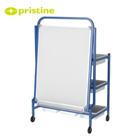 Chevalet de tableau blanc en métal bleu avec 9 tiroirs de rangement et roulettes pour l'apprentissage des enfants