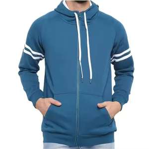 Sweat à capuche personnalisé pour homme, style streetwear, 100% coton, poids lourd, couleur bleu uni, pour adultes, hiver. - Product Image 1