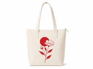 Bolsa de Mano de Lona Ecológica AMANI con Estampado Floral Rojo, Cierre de Cremallera, Estilo Minimalista, para Compras, 12x10x5 Pulgadas, para Todas las Temporadas - Product Image 1