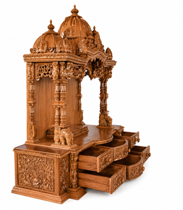 Grand Wooden Carved <b>Mandir</b> for Pooja Room With Storage Wooden Temple for Home Pooja Room Manufacturer Exporter Wholesale Prices - Product Image 4