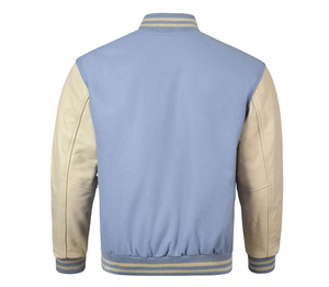 Veste universitaire pour homme, bleu clair beige, polyester/coton, manches à col montant, fermeture boutonnée, style preppy, coupe classique, vêtements d'hiver - Product Image 3