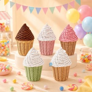 Sustainable Large Rattan Ice Cream Cone Candy <b>Gift</b> <b>Box</b> For Ramadan <b>Eid</b> Kids Chocolate Cookies Party Favor Wholesale Handmade - Product Image 4
