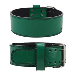 Green Leather <b>Weight</b> Lifting <b>Belt</b> Adjustable Waist Support for Strength Training Unisex Buckle Closure - Product Image 1