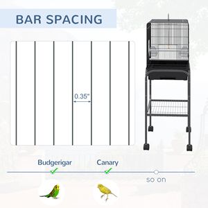 44.5 Black Metal Bird Cage Detachable <b>Rolling</b> <b>Kit</b> Stand Included for Parakeets Cockatiel Canary Finch Parrotlet Bird Supplies - Product Image 4