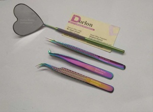 Pince à épiler pour extensions de cils en acier inoxydable, marque privée, effet plasma arc-en-ciel, forme cœur, pour volume et isolation, avec miroir à cils - Product Image 4