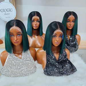 Perruques GUGU Hair en cheveux humains vietnamiens, double densité, fermeture en dentelle 5x5, sans colle, ultra-lisses, 8 pouces, Ombré Vert - Product Image 4