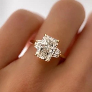 Trendy Design 925 Sterling Silver Three Stone 5.0Ct Radiant Cut Engagement <b>Ring</b> Fine Moissanite Diamond <b>Ring</b> from <b>Indian</b> Seller - Product Image 5
