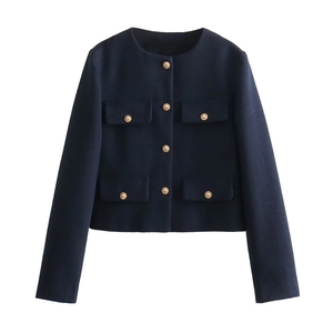 TRAF Manteaux à boutons courts à manches longues pour femmes automne/hiver-Vêtements d'extérieur courts et élégants B - Product Image 3