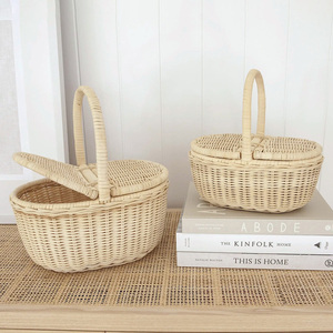 Cesta de mimbre para almacenamiento con cierre de solapa, cesta de picnic blanca, cestas económicas para picnics y jardines - Product Image 2