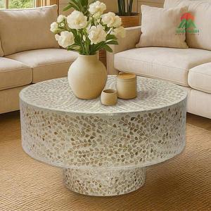 Nouvelle conception élégante : Tables basses gigognes en nacre de style rustique – Rondes, dorées - Product Image 2