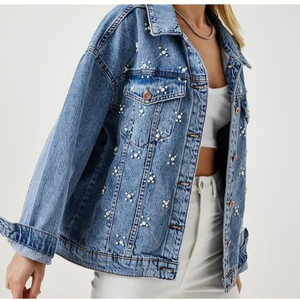Veste en jean délavé pour femme, manches longues, fermeture boutonnée, col rabattu, style vintage décontracté, coupe régulière, longue - Product Image 5