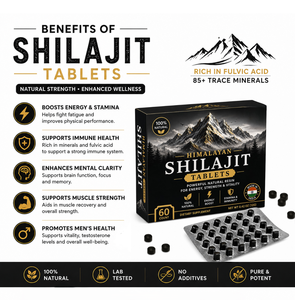 ยาเม็ดชิลลาจิตเกรดพรีเมียม 500 มก. ยาเม็ดชิลลาจิตจากเทือกเขาหิมาลัย พร้อมกรดฟุลวิคและแร่ธาตุเสริม สำหรับเพิ่มพลังงานและความทนทาน - Product Image 2