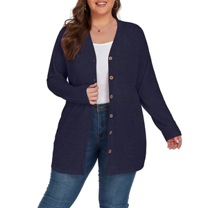 Cardigan en tricot à col en V pour femme, avec logo personnalisé, épais, à manches longues, couleur unie, boutonné sur le devant, décontracté, longueur intégrale, grande taille - Product Image 5