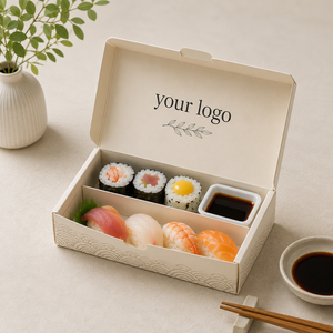Boîte de transport pour sushis en papier avec séparateur, personnalisable avec logo, biodégradable, écologique, jetable, de qualité alimentaire japonaise - Product Image 6