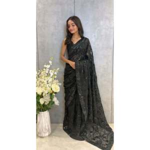Saree de soirée design avec broderie séquentielle pour les fêtes et occasions spéciales - Product Image 6