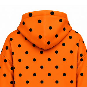 Bright Orange <b>Black</b> Polka Dot <b>Women</b> Hoodie Oversized Pullover <b>Sweatshirt</b> Long Sleeve Drawstring Hood Kangaroo Pocket Casual Wear - Product Image 4