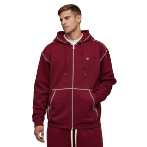 เสื้อฮู้ดดี้ผู้ชายผ้าฝ้ายฟลีซเย็บตะเข็บตัดกัน ทรงโอเวอร์ไซส์ ซิปหน้า สไตล์สตรีทแวร์ ไหล่ตก ผลิตตามสั่ง - Product Image 1