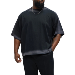 T-shirt Homme Personnalisé Vintage Noir Délavé Coupe Oversize Épaisse Épaules Tombantes Streetwear Uni Décontracté en Jersey Tricoté - Product Image 4