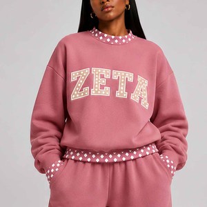 Zeta Custom <b>Mock</b> <b>Neck</b> Crew <b>Neck</b> Cotton Fleece Sweatshirt Women Men Ladies Unisex Polka Dot Gingham Patch Sorority - Product Image 4