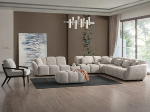 Juego de Sofás Seccionales Cuadrados de Madera de Teca Sólida, Modernos y de Lujo, Tapizados en Tela, para Hotel, Villa, Sala de Estar - Product Image 3