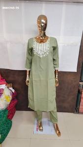 High Quality Cotton with Yoke-Embroidered Straight Long Kurti-2 Pocket Pant Pair Collection Supplier from India Woman Fashion - Product Image 5