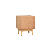 Elegante y Duradera Mesita de Noche Moderna con Patas de Madera Maciza Acabado Natural 1 Cajón para Dormitorio, Sala de Estar y Uso en Hoteles