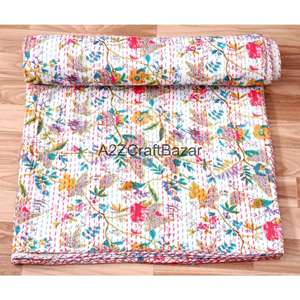 Edredón Reversible Kantha Vintage de Algodón Orgánico Bordado a Mano, Ecológico, Relleno de Algodón para Todas las Estaciones, Uso Doméstico y Hotelero - Product Image 3