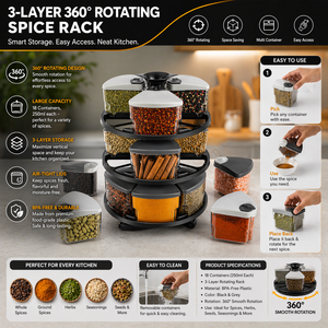 <b>Kitchen</b> Organizer Spice Rack Rotating 3 Tier 360° Spice Storage Rack <b>Plastic</b> Boxes Airtight Container Set for <b>Kitchen</b> Storage - Product Image 3
