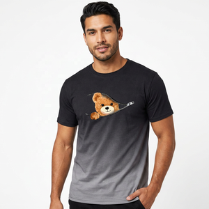 Camiseta Negra de Manga Corta para Hombre con Estampado de Oso de Dibujos Animados, Diseño Casual con Cuello Redondo, Corte Regular, 100% Algodón Jersey - Product Image 6