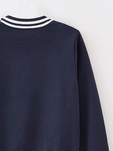 New Spring Autumn Unisex Children's High School 100% Cotton Knitted Cardigan Contrast Casual Top Buttoned Sweater <b>Long</b> Sleeve - Product Image 6