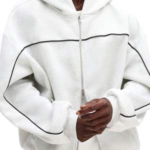 Sweat à capuche zippé en molleton épais 500 GSM avec logo frontal personnalisé, impression en relief et passepoil contrastant pour homme - Product Image 5