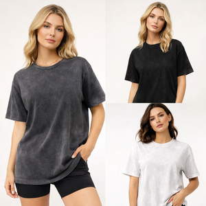 Camiseta de mujer con lavado ácido, logotipo personalizado, venta al por mayor, transpirable, OEM, informal, oversize, vintage - Product Image 1