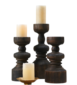 Antique Wood Pillar Candlestand Set of 3 Wood Candle <b>Holders</b> for Pillar Tall Rustic Vintage Wooden <b>Candlestick</b> <b>holder</b> Retro Home - Product Image 1
