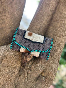 Nouveaux sacs à main en cuir usiné pour femmes traditionnelles occidentales à la mode ensembles combinés uniques pochette en fourrure de peau de cheveux usinés aztèques - Product Image 3