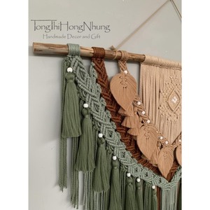 Bohemian Macrame Wall Hanging Foliage Pattern Triangle Shape Natural Fiber Home Decor Living Room Art Piece Single-Piece Package - Product Image 3