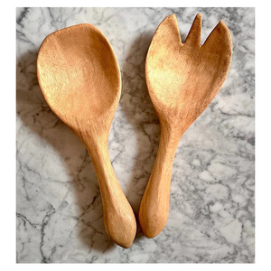 Wooden Salad <b>Server</b> Set - 2-Piece Acacia Wood Salad Spoon & Fork <b>Food</b>-Safe for Salad Pasta Fruit Home & Kitchen Use Fork & Spoon - Product Image 3