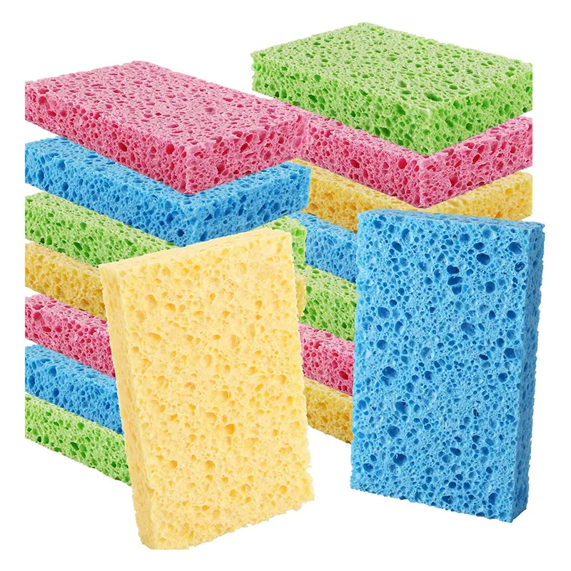 Reusable Dish Washing Cleaning Sponges with Hooks Double-Sided Multipurpose Non Stick Cellulose Dish Sponges for Kitchen, Fruit,