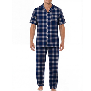 Conjunto de pijama de algodón a cuadros para hombre, ropa de dormir informal de franela para niños, ropa de dormir transpirable de secado rápido, conjunto de noche cómodo para verano - Product Image 1