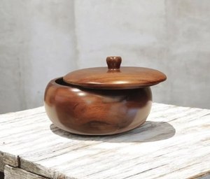 Direct Factory Wooden Serving Bowl With <b>Lid</b> Round Shape For Tableware Dinnerware Snack Serving Bowl Home <b>Decor</b> At Best price - Product Image 3