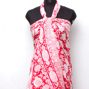 Handmade Cotton Block Print <b>Sarong</b> – Bohemian Floral Summer Beach Wrap – Soft Breathable Pareo for Women. - Product Image 1