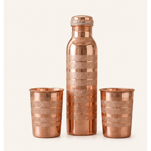 Botella de Agua de Cobre Puro con Elegante Diseño a Rayas, Hecha a Mano, para Ayurveda, Yoga, Gimnasio y Oficina - Product Image 4