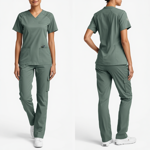 Ensemble de blouses d'infirmière vert sauge pour femmes, best-seller, avec poche utilitaire, vêtements de travail médicaux - Product Image 3