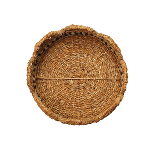 Eco-Friendly Handwoven Seagrass and <b>Jute</b> Round Crown Scalloped Storage <b>Basket</b> Decorative Tabletop Fruit Bowl Tray - Product Image 2