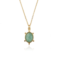Collier Pendentif Élégant en Forme de Tortue en Amazonite Naturelle, Plaqué Or 18K, Laiton, Pierre Précieuse Ovale, Délicat et Minimaliste, pour Fête Hinduïste