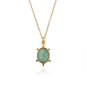 Elegant turtle shape natural amazonite pendant necklace 18k gold plated brass oval gemstone dainty minimalist unisex jewelry - Product Image 1