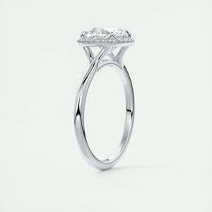 Anillo de compromiso con halo de diamantes cultivados en laboratorio de 2.10 quilates, talla cojín, hecho a mano, con halo oculto de engaste francés en oro blanco de 14k. - Product Image 1