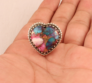 Handmade Pink Oyster Vintage <b>Ring</b> <b>925</b> <b>Silver</b> Brass Mixed Metal Antique Style Oval Cabochon Stone <b>Ring</b> High Quality Artisan - Product Image 3